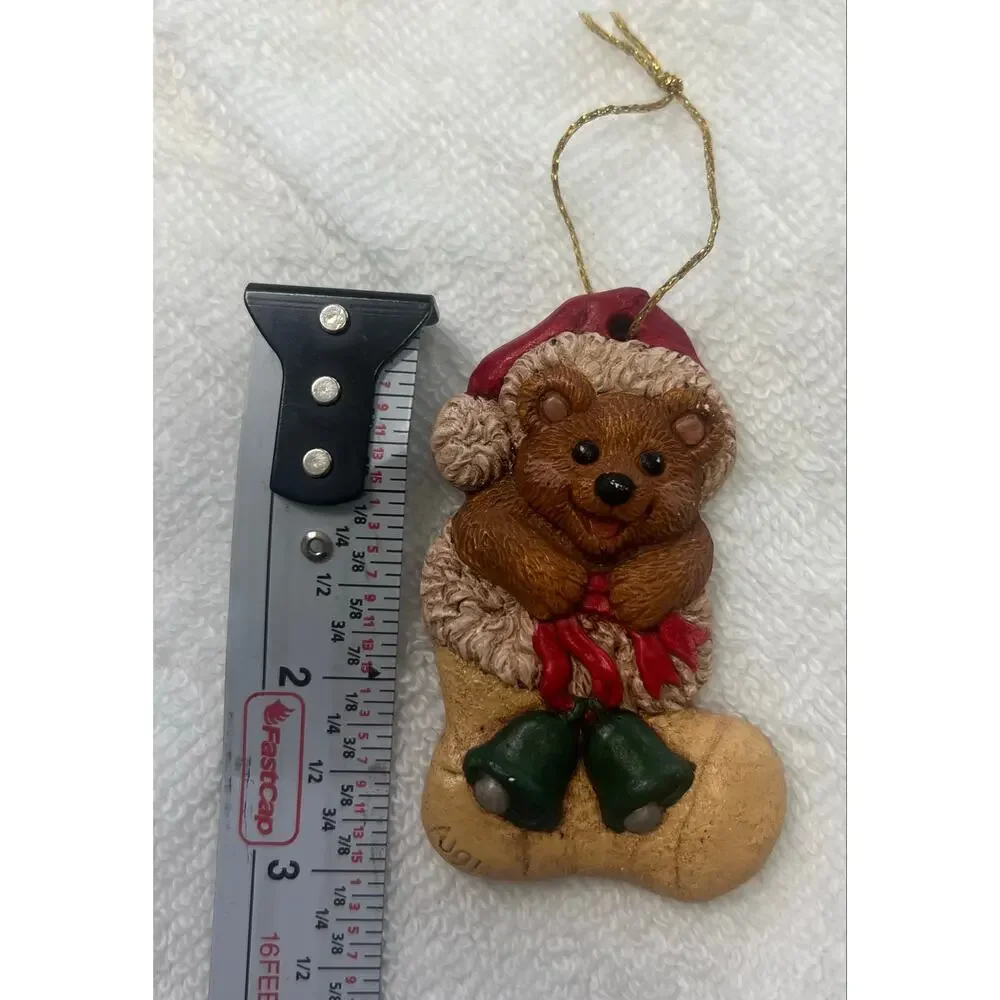 Sherry McNeil Signed Christmas Ornament Lot of 2 Teddy Bear & Cat 90s  Folk Art